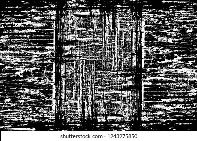 Grunge overlay layer. Abstract black and white vector background. Monochrome vintage surface with dirty pattern in cracks, spots, dots. Old wall in dark horror style design