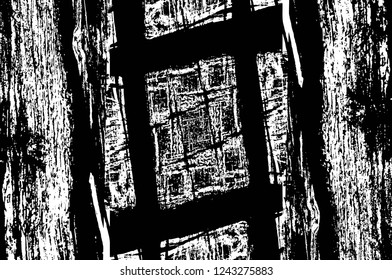 Grunge overlay layer. Abstract black and white vector background. Monochrome vintage surface with dirty pattern in cracks, spots, dots. Old wall in dark horror style design