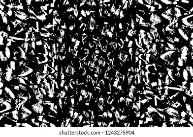 Grunge overlay layer. Abstract black and white vector background. Monochrome vintage surface with dirty pattern in cracks, spots, dots. Old wall in dark horror style design