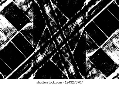 Grunge overlay layer. Abstract black and white vector background. Monochrome vintage surface with dirty pattern in cracks, spots, dots. Old wall in dark horror style design