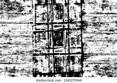 Grunge overlay layer. Abstract black and white vector background. Monochrome vintage surface with dirty pattern in cracks, spots, dots. Old wall in dark horror style design
