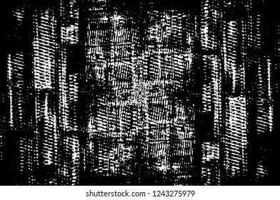 Grunge overlay layer. Abstract black and white vector background. Monochrome vintage surface with dirty pattern in cracks, spots, dots. Old wall in dark horror style design