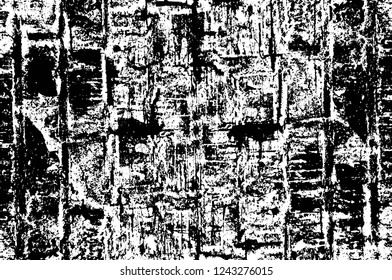 Grunge overlay layer. Abstract black and white vector background. Monochrome vintage surface with dirty pattern in cracks, spots, dots. Old wall in dark horror style design