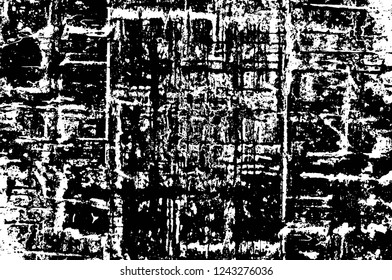 Grunge overlay layer. Abstract black and white vector background. Monochrome vintage surface with dirty pattern in cracks, spots, dots. Old wall in dark horror style design