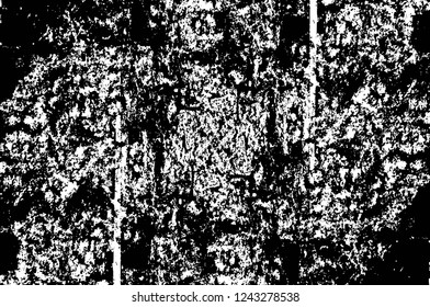 Grunge overlay layer. Abstract black and white vector background. Monochrome vintage surface with dirty pattern in cracks, spots, dots. Old wall in dark horror style design