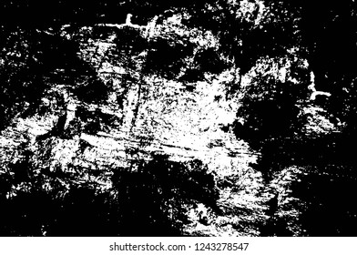 Grunge overlay layer. Abstract black and white vector background. Monochrome vintage surface with dirty pattern in cracks, spots, dots. Old wall in dark horror style design