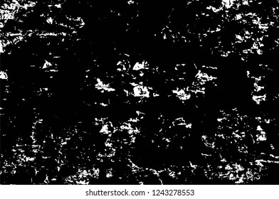 Grunge overlay layer. Abstract black and white vector background. Monochrome vintage surface with dirty pattern in cracks, spots, dots. Old wall in dark horror style design