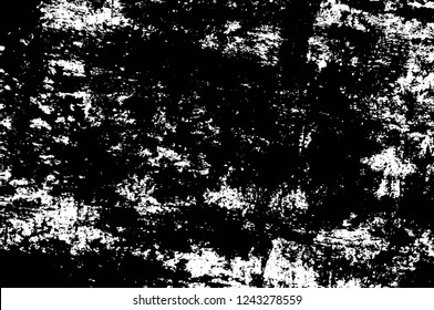 Grunge overlay layer. Abstract black and white vector background. Monochrome vintage surface with dirty pattern in cracks, spots, dots. Old wall in dark horror style design