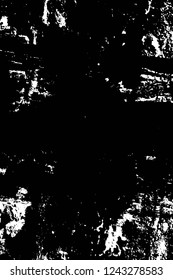Grunge overlay layer. Abstract black and white vector background. Monochrome vintage surface with dirty pattern in cracks, spots, dots. Old wall in dark horror style design