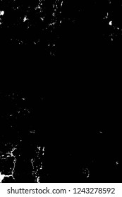Grunge overlay layer. Abstract black and white vector background. Monochrome vintage surface with dirty pattern in cracks, spots, dots. Old wall in dark horror style design