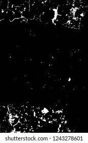 Grunge overlay layer. Abstract black and white vector background. Monochrome vintage surface with dirty pattern in cracks, spots, dots. Old wall in dark horror style design