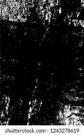 Grunge overlay layer. Abstract black and white vector background. Monochrome vintage surface with dirty pattern in cracks, spots, dots. Old wall in dark horror style design