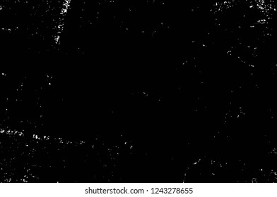 Grunge overlay layer. Abstract black and white vector background. Monochrome vintage surface with dirty pattern in cracks, spots, dots. Old wall in dark horror style design