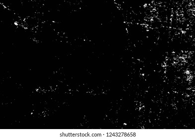 Grunge overlay layer. Abstract black and white vector background. Monochrome vintage surface with dirty pattern in cracks, spots, dots. Old wall in dark horror style design