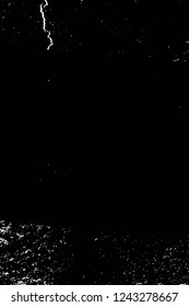 Grunge overlay layer. Abstract black and white vector background. Monochrome vintage surface with dirty pattern in cracks, spots, dots. Old wall in dark horror style design
