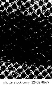 Grunge overlay layer. Abstract black and white vector background. Monochrome vintage surface with dirty pattern in cracks, spots, dots. Old wall in dark horror style design