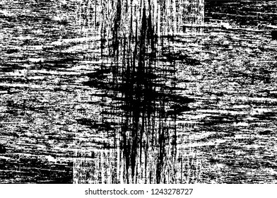 Grunge overlay layer. Abstract black and white vector background. Monochrome vintage surface with dirty pattern in cracks, spots, dots. Old wall in dark horror style design