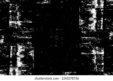 Grunge overlay layer. Abstract black and white vector background. Monochrome vintage surface with dirty pattern in cracks, spots, dots. Old wall in dark horror style design