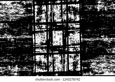 Grunge overlay layer. Abstract black and white vector background. Monochrome vintage surface with dirty pattern in cracks, spots, dots. Old wall in dark horror style design