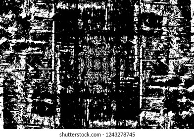 Grunge overlay layer. Abstract black and white vector background. Monochrome vintage surface with dirty pattern in cracks, spots, dots. Old wall in dark horror style design