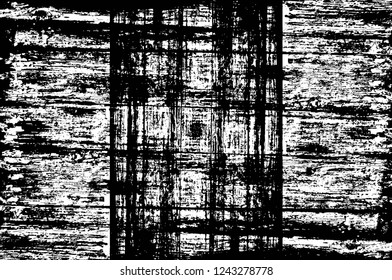 Grunge overlay layer. Abstract black and white vector background. Monochrome vintage surface with dirty pattern in cracks, spots, dots. Old wall in dark horror style design