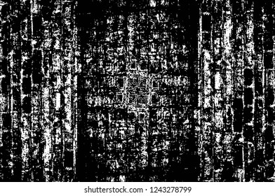 Grunge overlay layer. Abstract black and white vector background. Monochrome vintage surface with dirty pattern in cracks, spots, dots. Old wall in dark horror style design
