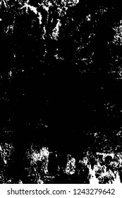Grunge overlay layer. Abstract black and white vector background. Monochrome vintage surface with dirty pattern in cracks, spots, dots. Old wall in dark horror style design