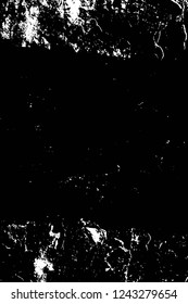 Grunge overlay layer. Abstract black and white vector background. Monochrome vintage surface with dirty pattern in cracks, spots, dots. Old wall in dark horror style design