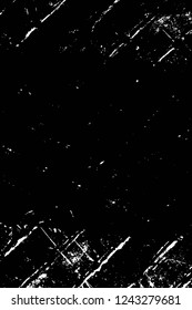 Grunge overlay layer. Abstract black and white vector background. Monochrome vintage surface with dirty pattern in cracks, spots, dots. Old wall in dark horror style design