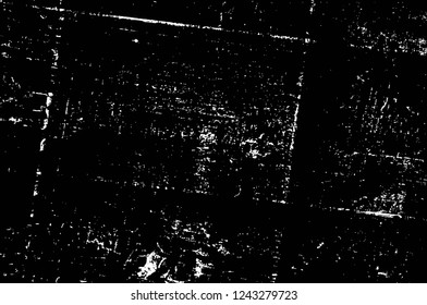 Grunge overlay layer. Abstract black and white vector background. Monochrome vintage surface with dirty pattern in cracks, spots, dots. Old wall in dark horror style design