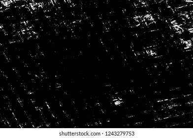 Grunge overlay layer. Abstract black and white vector background. Monochrome vintage surface with dirty pattern in cracks, spots, dots. Old wall in dark horror style design