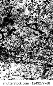 Grunge overlay layer. Abstract black and white vector background. Monochrome vintage surface with dirty pattern in cracks, spots, dots. Old wall in dark horror style design