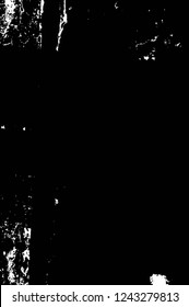 Grunge overlay layer. Abstract black and white vector background. Monochrome vintage surface with dirty pattern in cracks, spots, dots. Old wall in dark horror style design