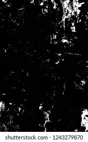Grunge overlay layer. Abstract black and white vector background. Monochrome vintage surface with dirty pattern in cracks, spots, dots. Old wall in dark horror style design
