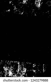 Grunge overlay layer. Abstract black and white vector background. Monochrome vintage surface with dirty pattern in cracks, spots, dots. Old wall in dark horror style design