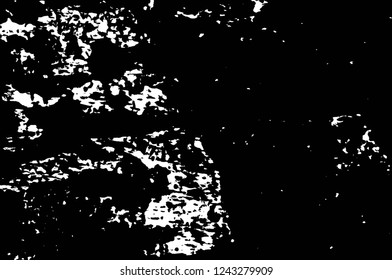 Grunge overlay layer. Abstract black and white vector background. Monochrome vintage surface with dirty pattern in cracks, spots, dots. Old wall in dark horror style design