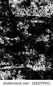 Grunge overlay layer. Abstract black and white vector background. Monochrome vintage surface with dirty pattern in cracks, spots, dots. Old wall in dark horror style design