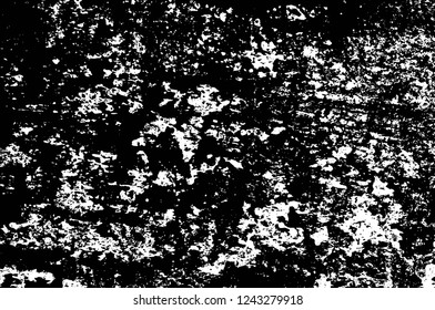 Grunge overlay layer. Abstract black and white vector background. Monochrome vintage surface with dirty pattern in cracks, spots, dots. Old wall in dark horror style design