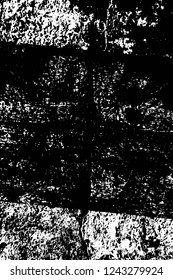 Grunge overlay layer. Abstract black and white vector background. Monochrome vintage surface with dirty pattern in cracks, spots, dots. Old wall in dark horror style design