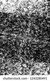Grunge overlay layer. Abstract black and white vector background. Monochrome vintage surface with dirty pattern in cracks, spots, dots. Old wall in dark horror style design