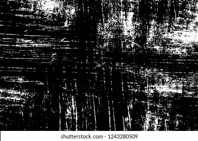 Grunge overlay layer. Abstract black and white vector background. Monochrome vintage surface with dirty pattern in cracks, spots, dots. Old wall in dark horror style design