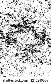 Grunge overlay layer. Abstract black and white vector background. Monochrome vintage surface with dirty pattern in cracks, spots, dots. Old wall in dark horror style design