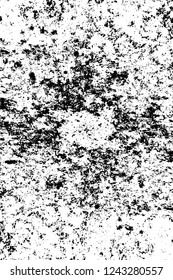 Grunge overlay layer. Abstract black and white vector background. Monochrome vintage surface with dirty pattern in cracks, spots, dots. Old wall in dark horror style design