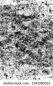 Grunge overlay layer. Abstract black and white vector background. Monochrome vintage surface with dirty pattern in cracks, spots, dots. Old wall in dark horror style design