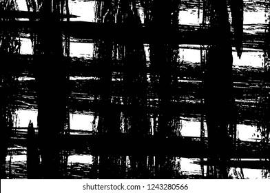 Grunge overlay layer. Abstract black and white vector background. Monochrome vintage surface with dirty pattern in cracks, spots, dots. Old wall in dark horror style design
