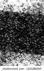 Grunge overlay layer. Abstract black and white vector background. Monochrome vintage surface with dirty pattern in cracks, spots, dots. Old wall in dark horror style design