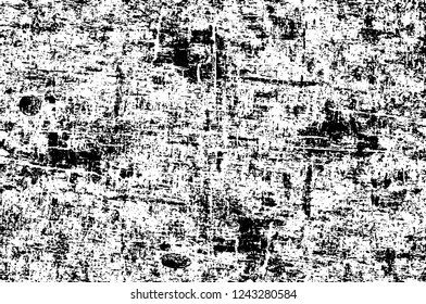 Grunge overlay layer. Abstract black and white vector background. Monochrome vintage surface with dirty pattern in cracks, spots, dots. Old wall in dark horror style design