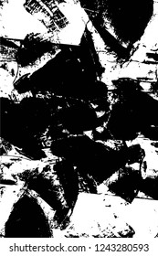 Grunge overlay layer. Abstract black and white vector background. Monochrome vintage surface with dirty pattern in cracks, spots, dots. Old wall in dark horror style design