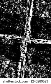 Grunge overlay layer. Abstract black and white vector background. Monochrome vintage surface with dirty pattern in cracks, spots, dots. Old wall in dark horror style design