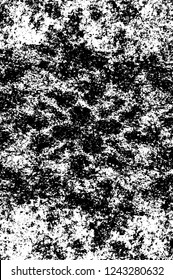 Grunge overlay layer. Abstract black and white vector background. Monochrome vintage surface with dirty pattern in cracks, spots, dots. Old wall in dark horror style design
